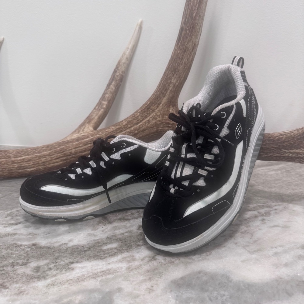 Skechers Shape-ups Black White Rocker Bottom Walking Shoes 11809 BKW Womens 8.5